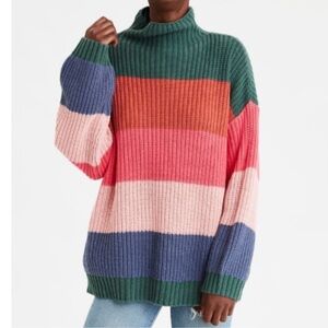 American Eagle Oversized Mock Neck Stripe Sweater Multicolor